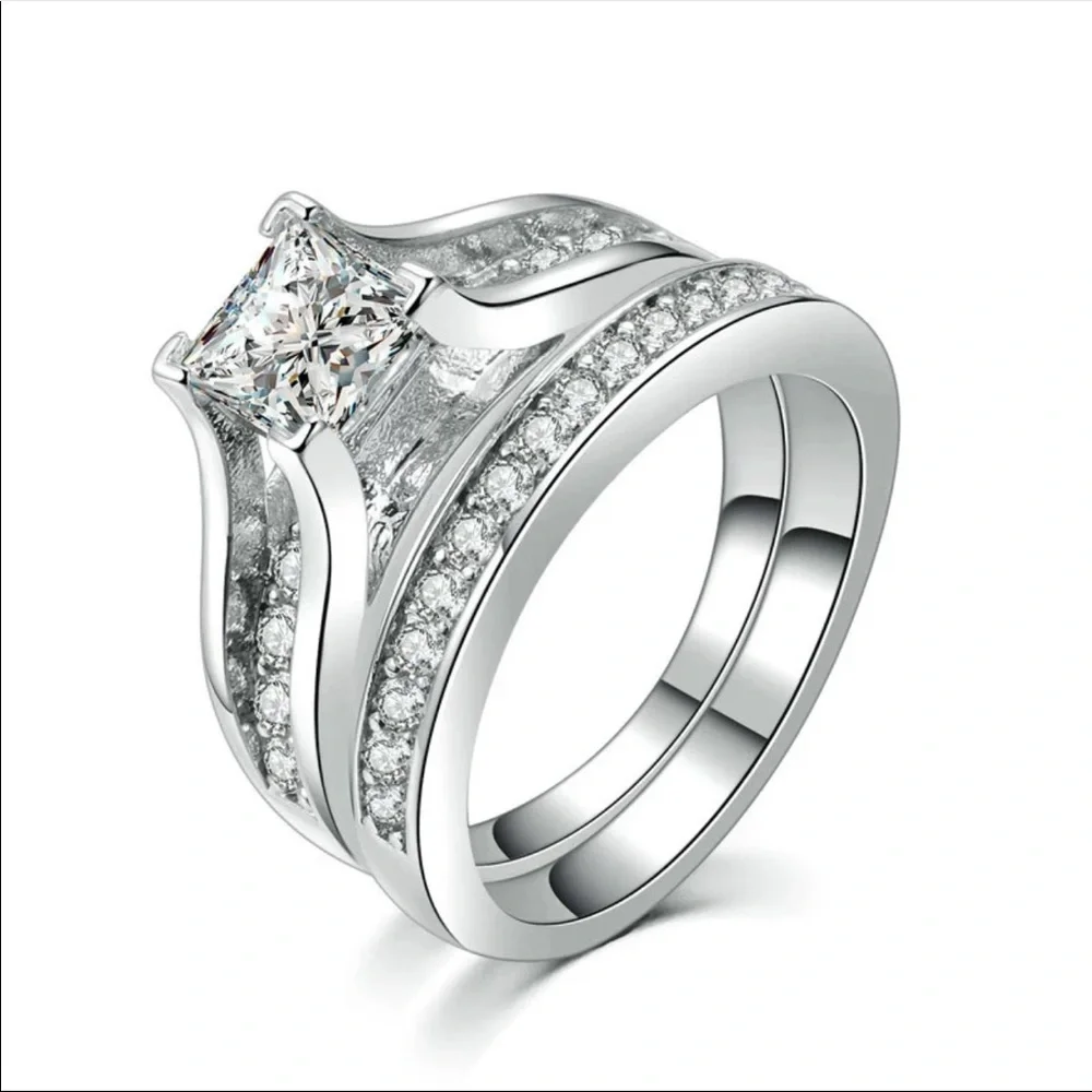 New Women’s 2pc Set 925 Silver Diamond Ring - Picture 3 of 4
